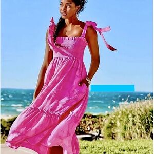 Lilly Pulitzer Rivera Midi Ruched Dress - Cockatoo Pink - Size Small